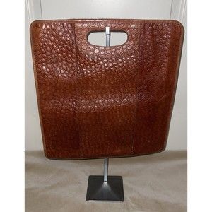 VTG Carla Marchi Square Alligator-Texture Leather Bag, Brown Tan, 17.75”x16.25"